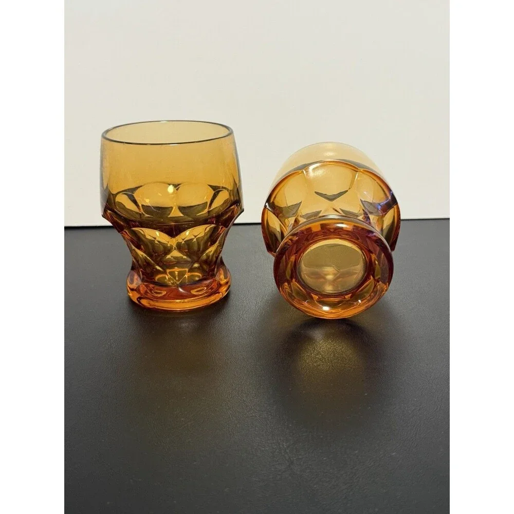 Vintage Amber Glass Whiskey Tumblers Rocks Glasses Set of 2 Mid Century Modern
